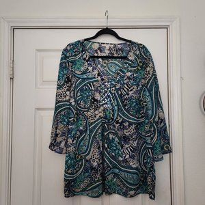 Beautiful Jeweled Paisley Green JM Collection Woman Tunic Size 2X